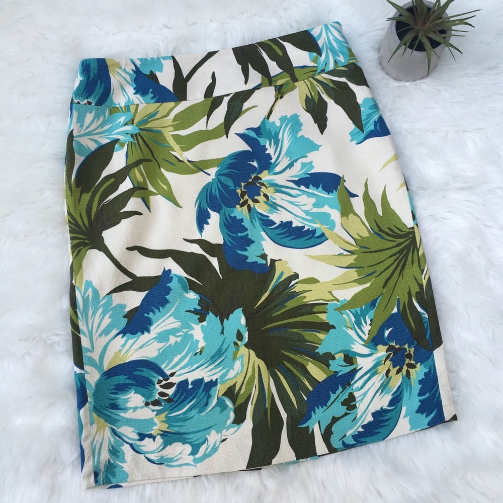 Ann Taylor LOFT Tropical Print Silk Pencil Skirt 4